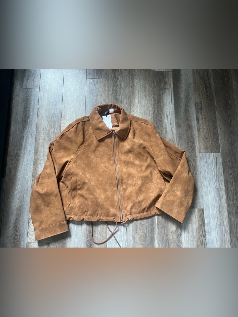 H&M napped faux Suede Zip-Front Jacket in Cognac Brown